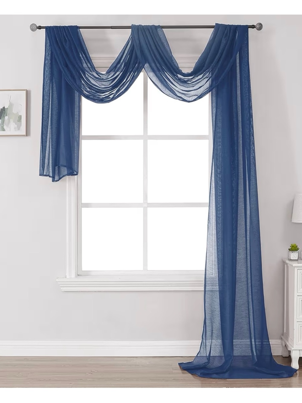 Sheer Window Scarf Curtain Panel - Navy Blue